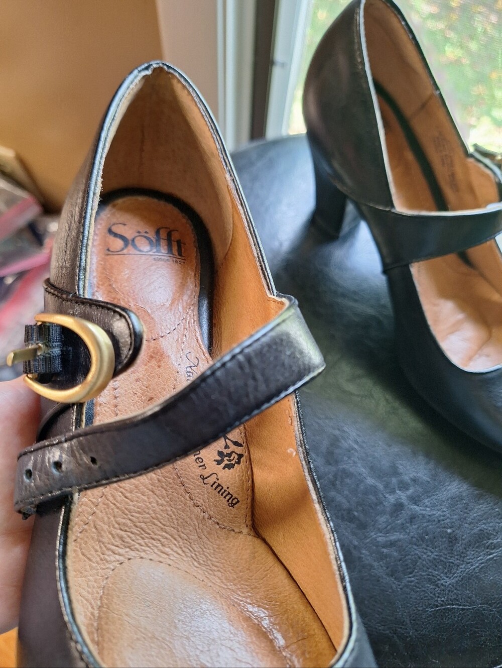 Sofft Miranda Ladies Mary Jane Pumps 8 1/2 M Black Leather Block Heel Comfy Shoe - Picture 6 of 7